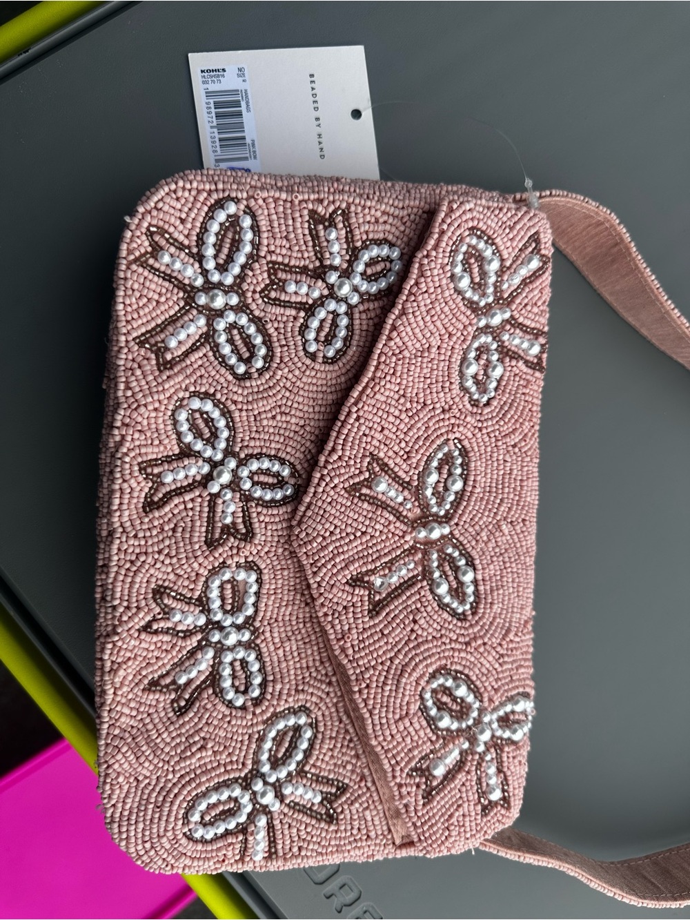LC Lauren Conrad Pink Beaded Bow Shoulder Bag - Picture 4 of 5